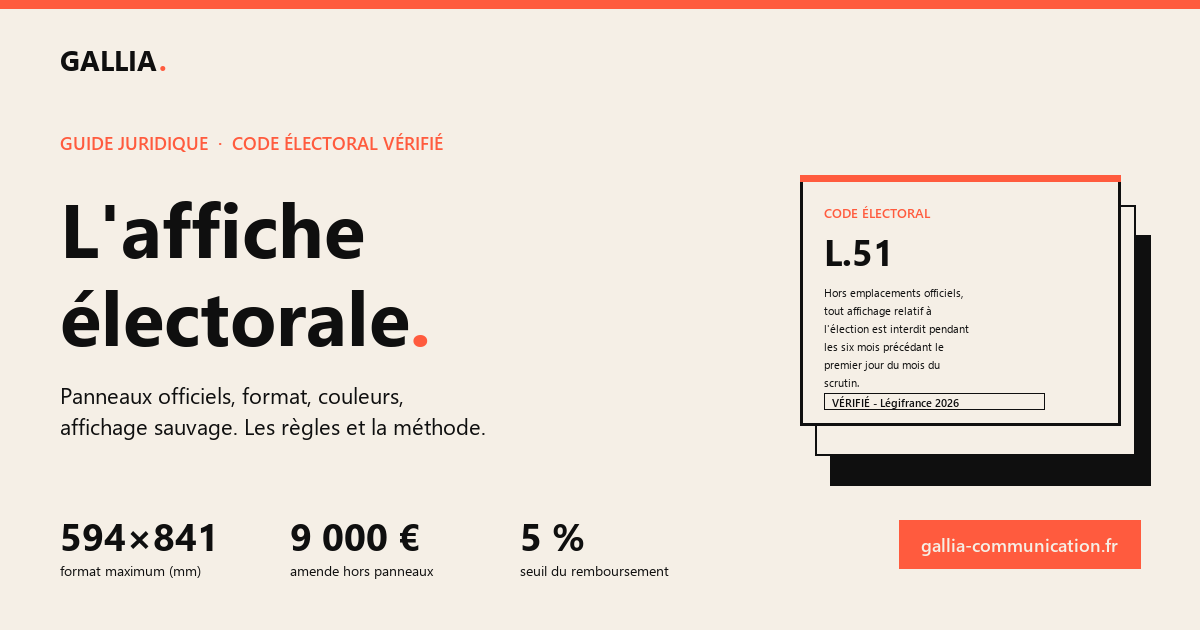 Couverture de l'article sur l'affiche électorale avec l'article L.51 du Code électoral